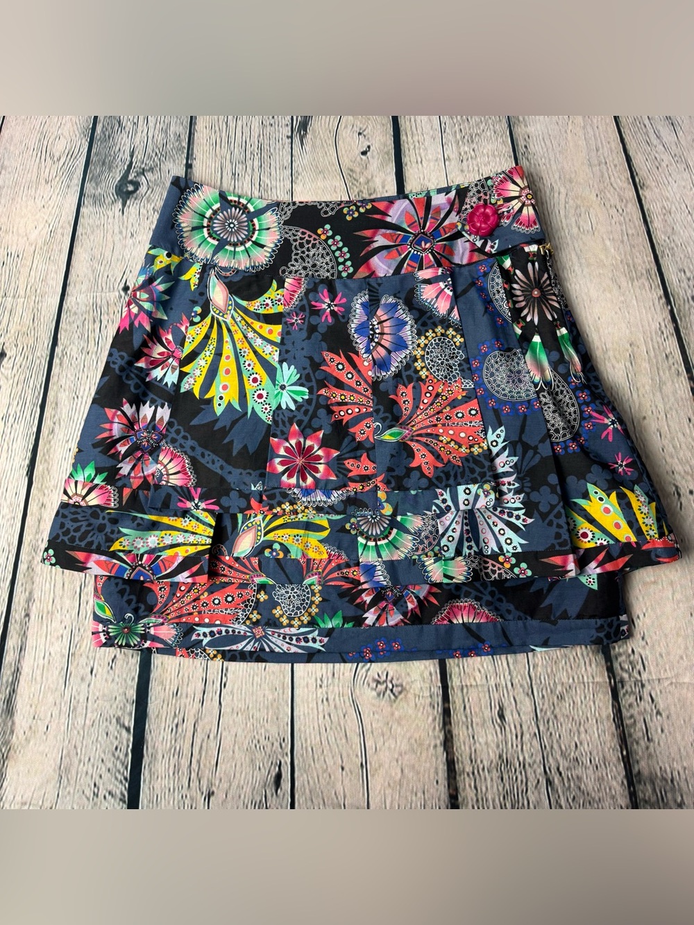Leifsdottir Cotton Silk Abstract Floral Print Pleated Tiered Mini Skirt Size 2